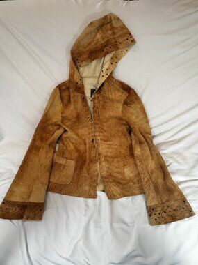 Rare Burning Torch "Wellingtonia" Lambskin Leather Riveted Hooded Jacket Size M